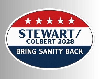 Stewart/Colbert 2028 Campaign Sticker, White Vinyl Oval