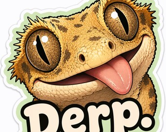Crested Gecko Lizard Sticker - Derp!