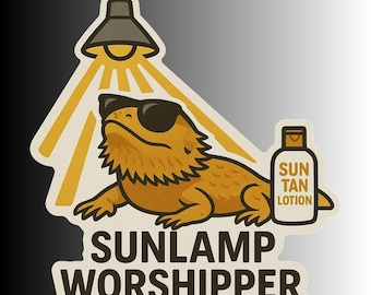 Funny Bearded Dragon Lizard Sticker, "Sunlamp Worshipper"