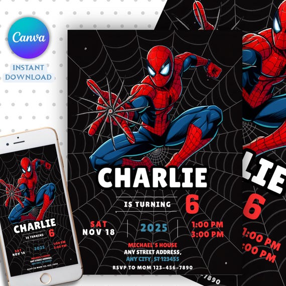 Spider Man Invitation, Spider-man Boys Birthday Party Digital Invitation