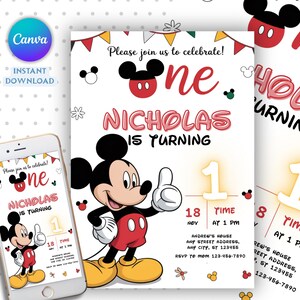 Mickey Mouse Birthday Invitation, Printable Invitation Mickey