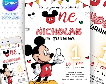 Mickey Mouse-verjaardagsuitnodiging, afdrukbare uitnodiging Mickey