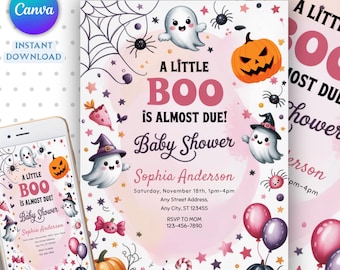 Halloween Pink Ghost Birthday Invitation, Halloween Party Invite
