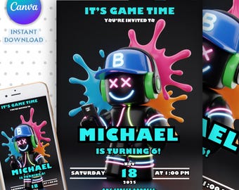 Invitación de cumpleaños de Roblox, invitación de Roblox, fiesta de Roblox, invitación infantil de Roblox, plantilla imprimible y editable (descarga instantánea en Canva)