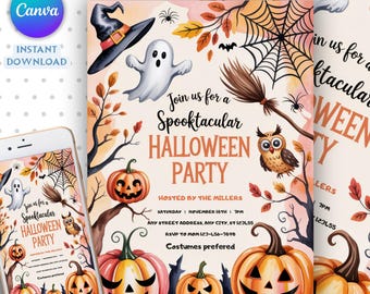Halloween Party Invite, Spooky Pumpkin Halloween Party Invitation Style Canva Template