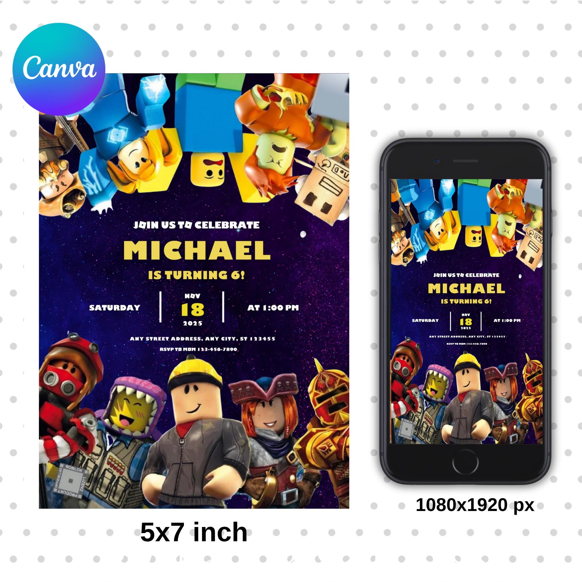 Editable Roblox Birthday Invitation Template, Game Party Invite for ...
