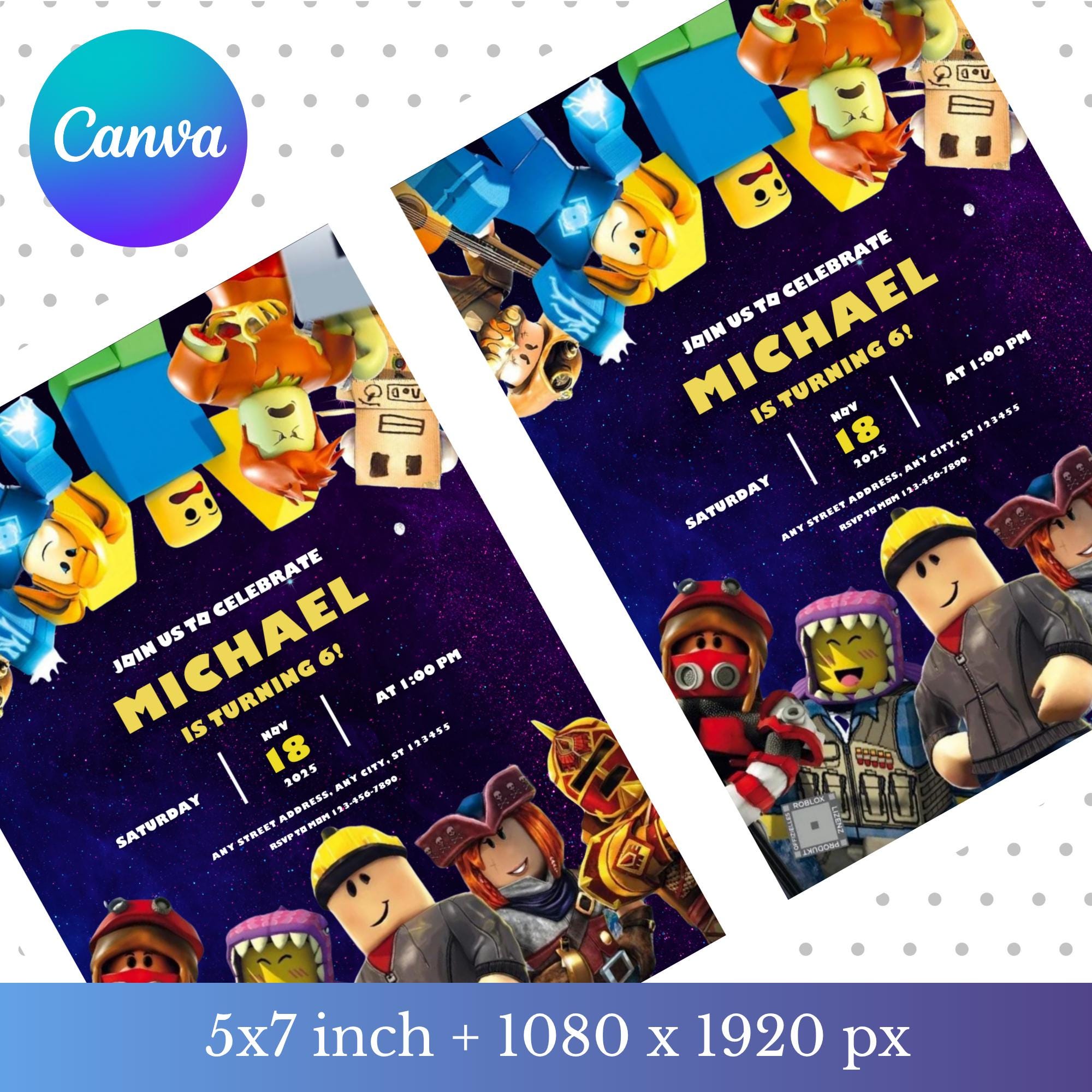 Editable Roblox Birthday Invitation Template, Game Party Invite for ...