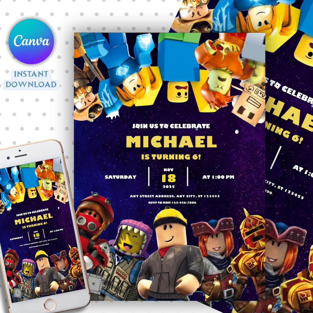 Editable Roblox Birthday Invitation Template, Game Party Invite for ...
