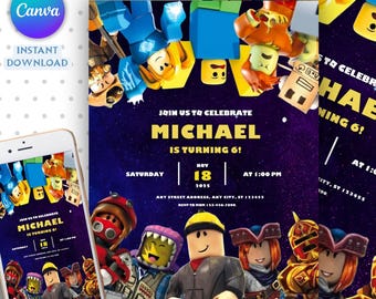 Editable Roblox Birthday Invitation Template, Game Party Invite for Boys, Kids Gaming Theme, Roblox Boys, Canva Template, Instant Download