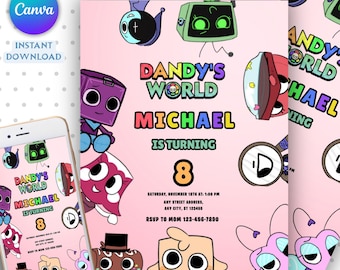 Editable Dandy’s World Birthday Invitation, Digital Kids Party Template, For Boys or Girls, Instant Download
