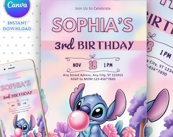 Stitch Birthday Invitation Template: Editable Canva Party Invite (5x7 inches) (Digital Download)