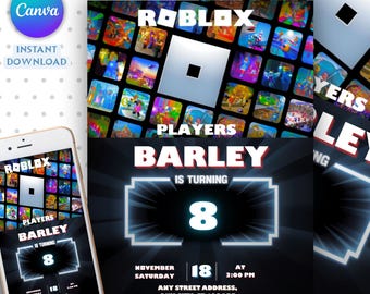 Editable Roblox Invitation, Roblox Invite, Game Party, Roblox Boys Birthday Invitation Template, Game Birthday, Kids Roblox, Canva