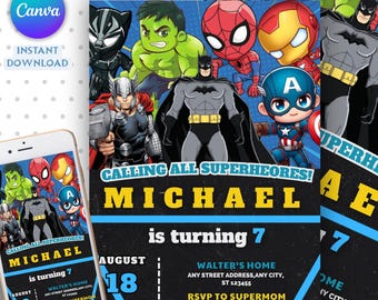 Editable Superheroes Birthday Invitation, Superhero Birthday Invite