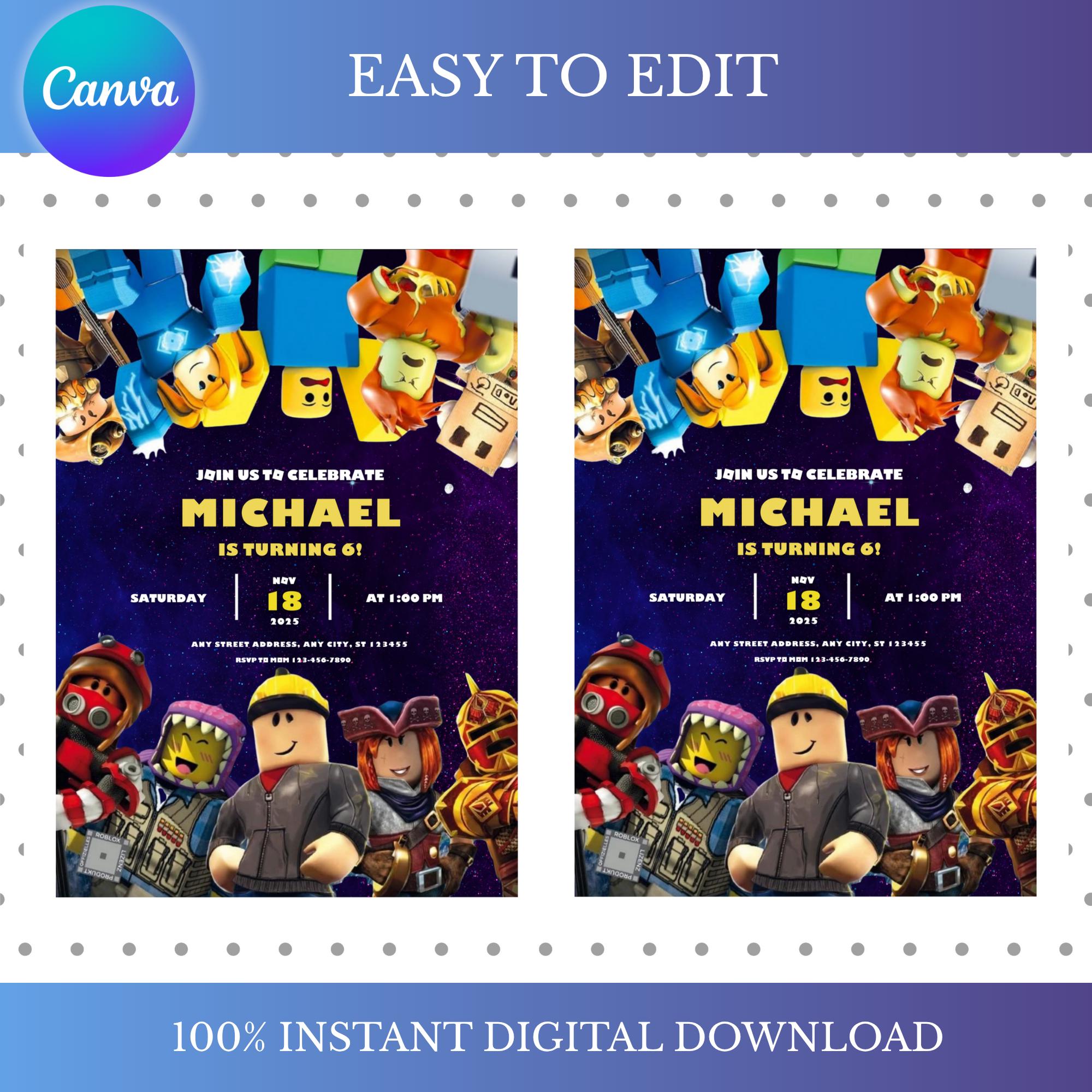 Editable Roblox Birthday Invitation Template, Game Party Invite for ...