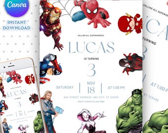 Invitación de cumpleaños de Spidey y sus increíbles amigos, plantilla de descarga digital, invitaciones de fiesta imprimibles editables de Spidey, invitación digital para niños