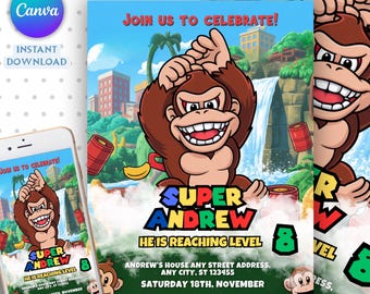 Bewerkbare Super Mario-verjaardagsuitnodiging: 5 x 7 afdrukbaar (canvasjabloon)