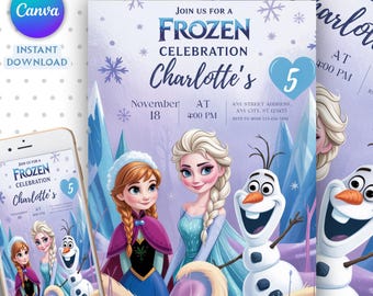 Editable Elsa Invite Digital Frozen Party Invitation Custom Frozen Invite Frozen Birthday Anna Frozen Any Age Birthday Digitally Download