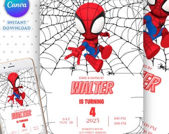 Editable Spiderman Birthday Invitation Template: Superhero Party (Digital Download)