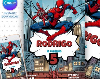 Invitation Spider Man, Invitation numérique de fête d'anniversaire de garçons Spider-man