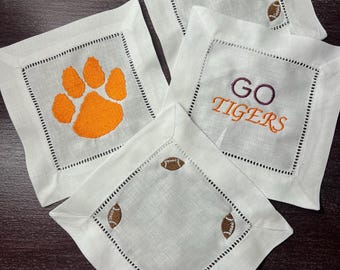 Servilletas de lino para cóctel de fútbol de los Clemson Tigers