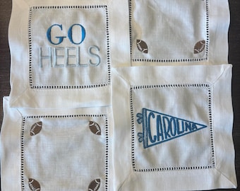 Servilletas de lino para cóctel de fútbol de UNC Tarheels