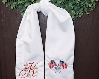 Faja de corona con monograma bordado, lazo para puerta del Día de la Independencia del 4 de julio