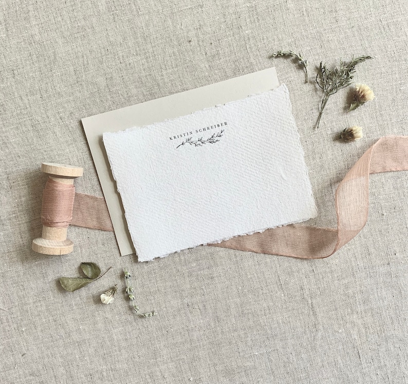 Carta fatta a mano, Cancelleria personale, Biglietto da visita personalizzato, Carte strappate, Carta con bordo decorato, Set di carte, 10 carte piatte 4x6 con busta immagine 1