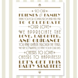 Art Deco Thank You Sign, 11x17 Printable Wedding Signage, Gold Party Sign, To Our Guests