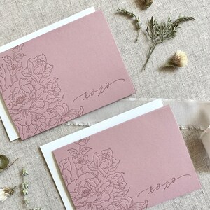 Cartes Letterpress - Cartes florales, cartes de notes XOXO, cartes de remerciement, cadeau pour elle, lettre tonale, carte 3.5x5 avec enveloppe image 2