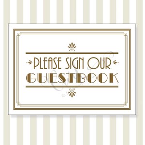 Art Deco Guest Book Printable Sign, 5x7 Printable Wedding Signage, Party Sign
