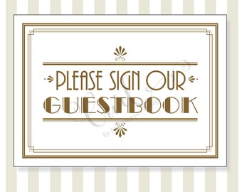 Signe imprimable de livre d'invité d'art déco, 5x7 signage imprimable de mariage, signe de partie