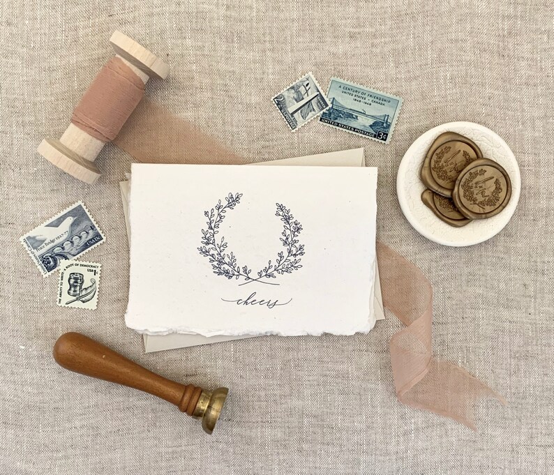 Carte bordo Deckled - Carta Allegria, Carta fatta a mano, Cancelleria, Corona, Biglietto di ringraziamento, Set di carte, 6 carte piegate, Carta 3.5x5 con busta immagine 1