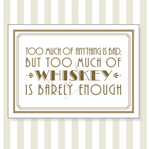 Printable Whiskey Signage, Gold Art Deco Bar Sign, 5x7 Wedding Signage, Whiskey sign