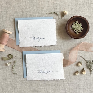Carte Torn Edge - Regalo di nozze, Blu ardesia, Carta fatta a mano, Carta bordo rivestita, Carta di ringraziamento, Carta semplice, 6 carte piegate con busta