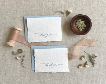 Torn Edge Cards - Cadeau de mariage, Bleu ardoise, Papier fait à la main, Papier à bords pontés, Carte de remerciement, Carte simple, 6 cartes pliées avec enveloppe