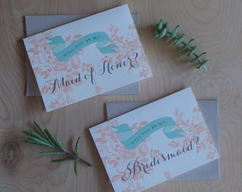 bridesmaid cards, Will you be my Bridesmaid cards, bridal party cards, floral, garden chic, will you be my cards