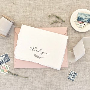 Thank You Card, Deckled Edge Cards - Boho Thank You Cards, Handgemaakt papier, persoonlijk briefpapier, cadeaubon, 6 gevouwen kaarten