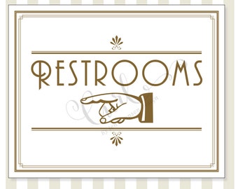 Signalisation de toilettes imprimable, signalisation de réception Art déco, signe de fête, signalisation de mariage en or 8 x 10