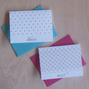 Cartes de notes Cheers et XOXO, Cartes de remerciement, Cartes d’impression de feuille d’or, carte 4x5 avec enveloppe