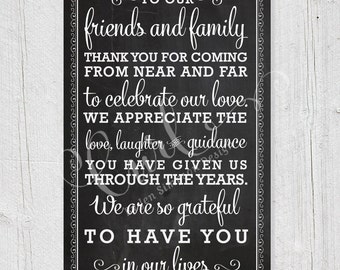 Chalkboard Thank You Sign 11x17, Printable Wedding Signage, Party Sign, To Our Guests, Chalk board style sign