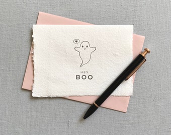 Hey Boo // ghost card, cute ghost, funny card, letterpress card, halloween card, halloween fun, handmade paper, deckled edge paper