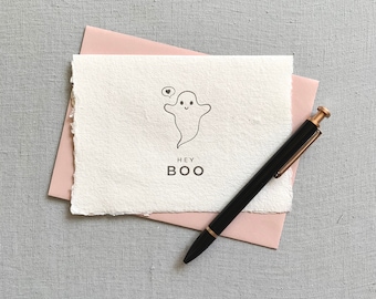 Hey Boo // ghost card, cute ghost, funny card, letterpress card, halloween card, halloween fun, handmade paper, deckled edge paper