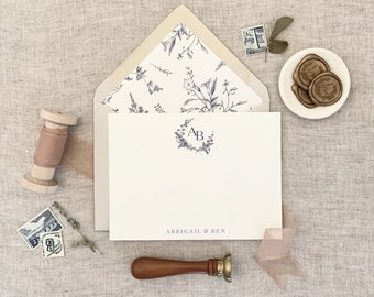 Provence française, toile française, papeterie personnelle, écusson de fleurs sauvages, papeterie personnalisée, cadeau pour maman, 10 cartes A6 plates avec enveloppe