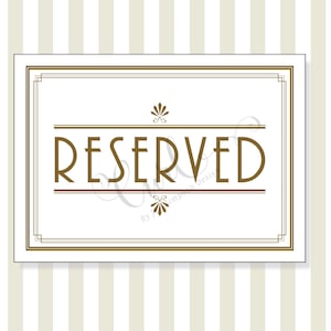 Art Deco Reserved Sign, Printable Reserved Signage, Reception Sign, Party Sign, 5x7 Wedding Signage