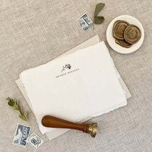 Carta fatta a mano, Fiori di legno di cane, nota personalizzata, carte bordo strappato, carta con bordo deck, cancelleria, 10 carte piatte 4x6 con busta