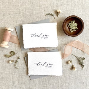 Handmade Paper Card, Thank You Card,  Torn Edge Cards, Deckled Edge Paper, Simple Card, Card set, 6 folded cards, 3.5x5 Card with envelope