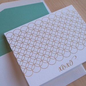 Cartões de notas de felicidades e XOXO com forros de envelope, cartões de agradecimento, cartões de impressão em folha de ouro, cartão 4x5 com envelope