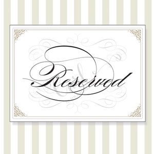 Printable Reserved Signage, Reception Sign, Party Sign, 5x7 Wedding Signage, Gold and Black
