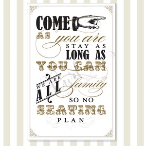 No seating plan 11x17, Printable Wedding Signage, Party Sign, Guest Seating, Gold and Black