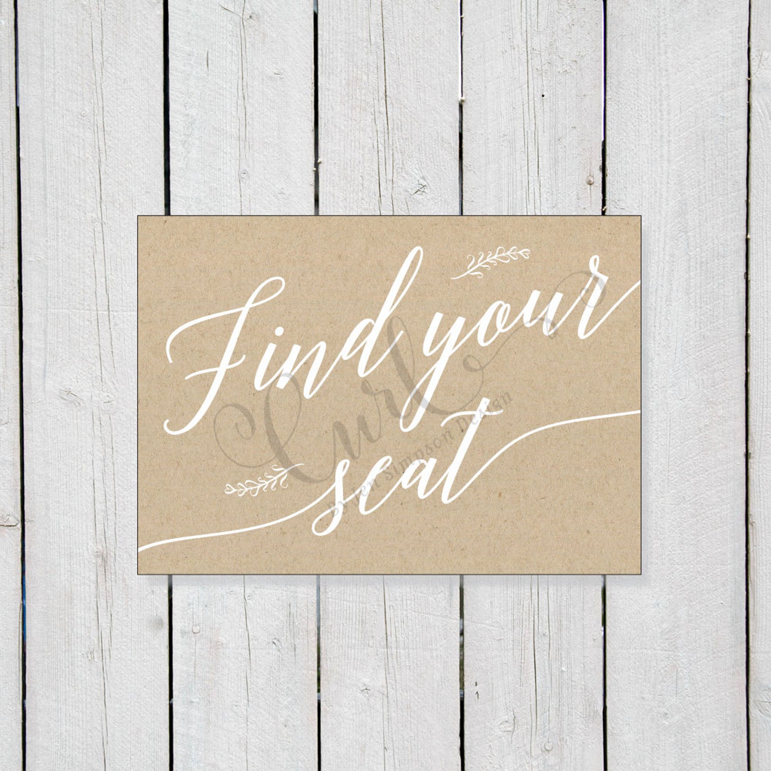 Printable Find Your Seat Sign, White Calligraphy on Kraft, Reception ...